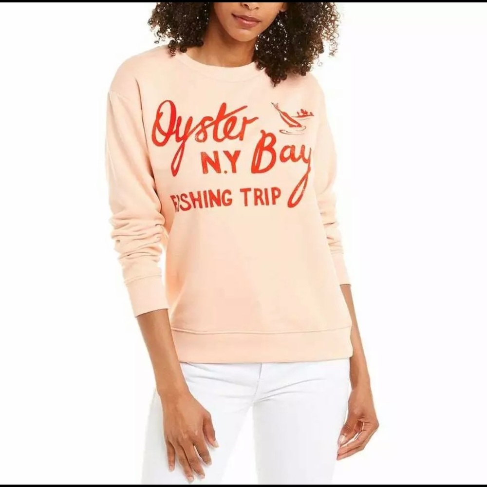 J.Crew OYSTER BAY Crewneck Sweatshirt in Cotton Terry Women XS PEACH Graphic